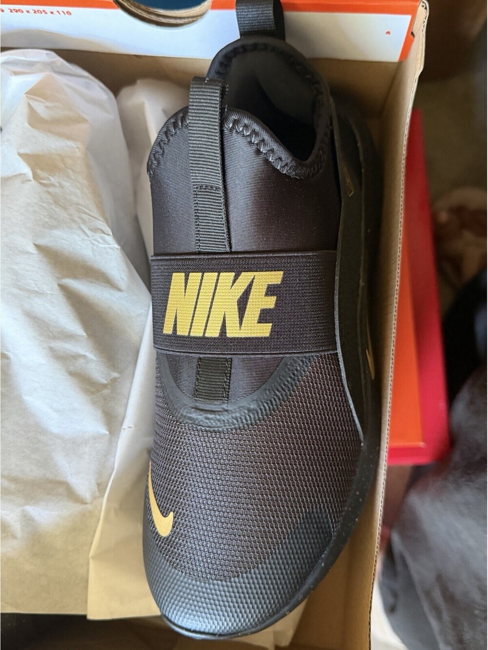 Nike Flex Runner 4 SE Unisex Kids Black Gold Athletic Shoes Slip On Size 5.5Y